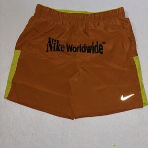 Nike Worldwide Running Shorts Mens M Orange Lime Reflective Swoosh Activewear